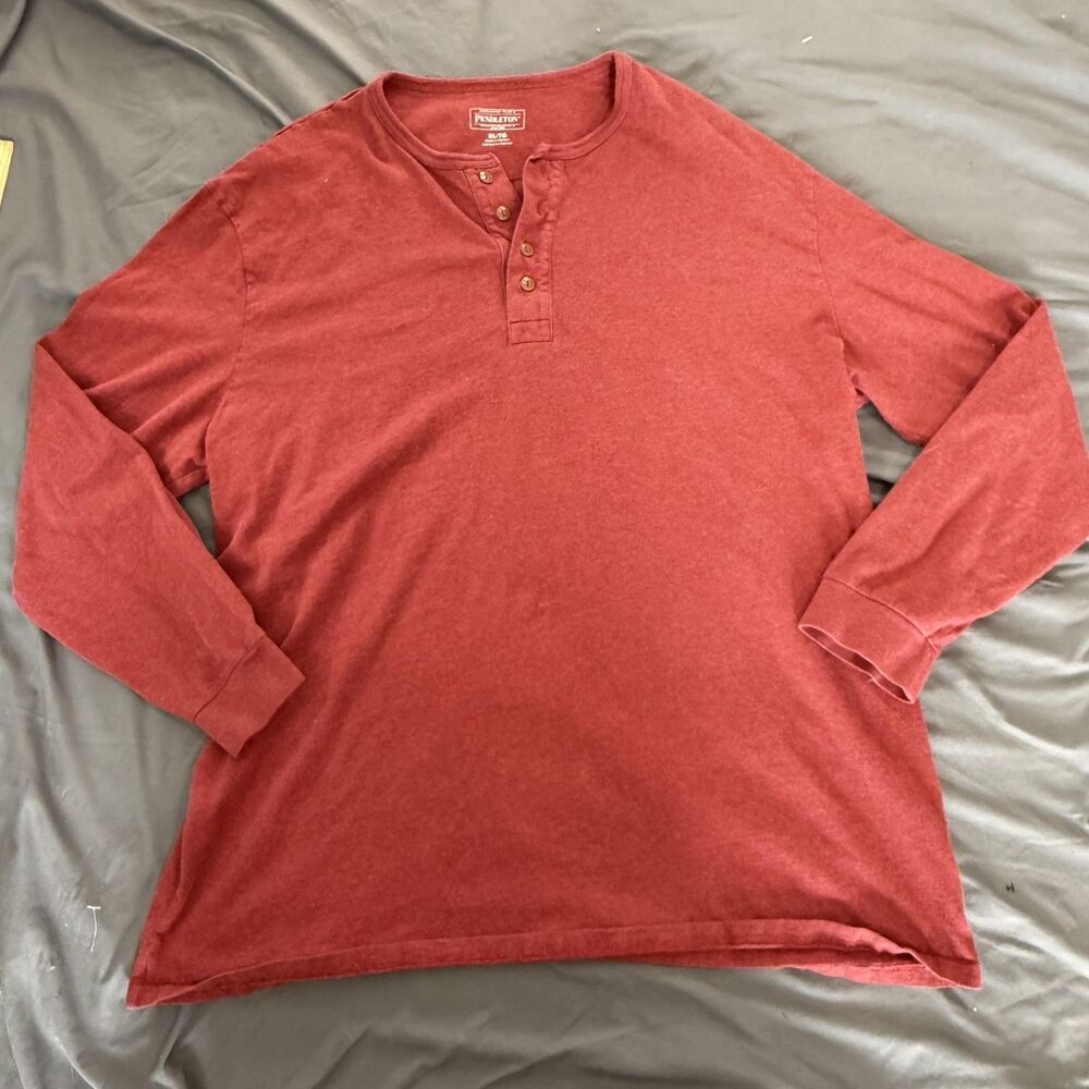 Pendleton Red Cotton Blend Long Sleeve Henley Shirt XL Casual Classic Fit